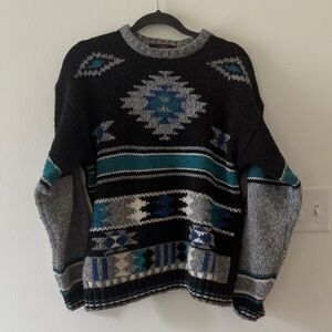 Vintage Greatland Apparel Black and Gray Geometric Aztec Patterned Sweater